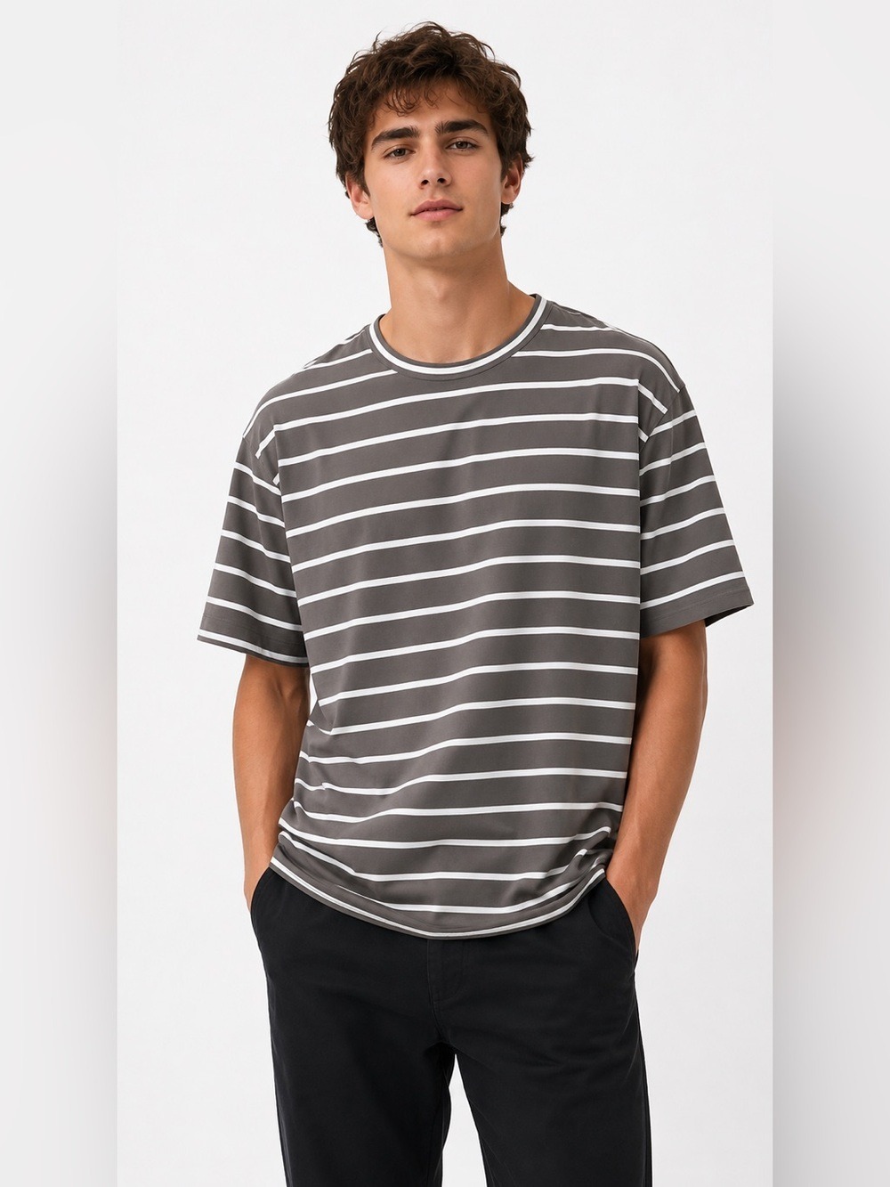BANANA REPUBLIC ‘Authentic Tee’ 100% Supima Cotton Beige White Stripe Unisex XL
